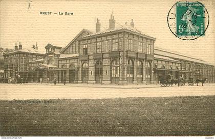 Dép 29 - Chemins de fer - Gares - Attelage de chevaux - Brest - La gare - bon état