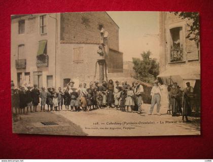 66 Cabestany cpa La Place et la Fontaine TB animée éditeur Brun colorisée n°108  dos scanné