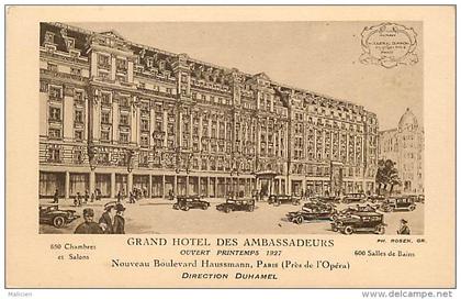 paris - ref B227 - grand hotel des ambassadeurs ouvert printemps 1927 - nouveau bvd hausmann  - carte bon etat -