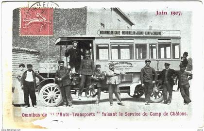 Carte Postale Ancienne de  Omnibus de l'Auto Transports faisant le service du camp de Châlons