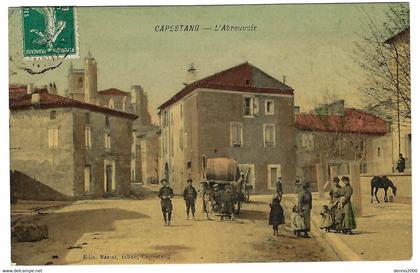 CAPESTANG (34) - L' Abreuvoir - carte colorisée - Ed. Béziat, tabac, Capestang