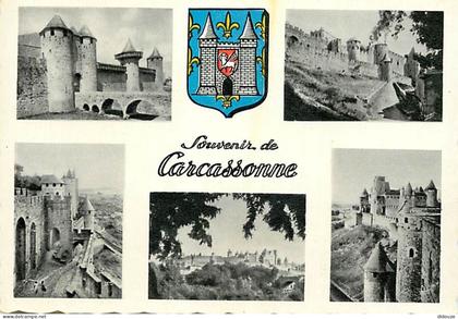 11 - Carcassonne - La Cité de Carcassonne - Multivues - Blasons - Carte dentelée - CPSM grand format - Voir Scans Recto-