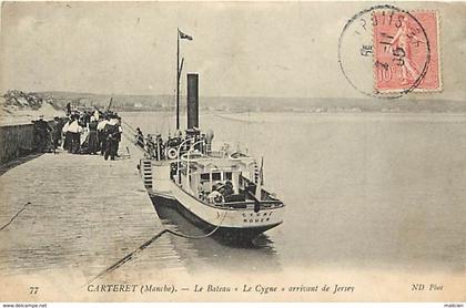 - manche -ref-B338- carteret - arrivee du bateau a roue de jersey " cygne rouen " - bateaux a roue - transports -