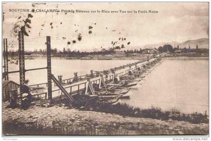 Souvenir de CHALAMPÉ - Pont de bateaux sur le Rhin avec vue sur la Forêt Noire