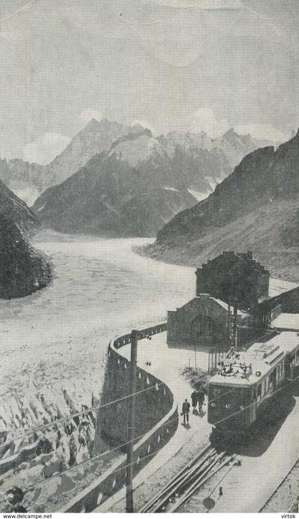 CHAMONIX : Mont-Blanc  La Gare & Mer de Glace  ( format 16.5  x 9.7 cm )    TRAM