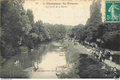 94 - Champigny sur Marne - Champigny à La Varenne - Les bords de la Marne - Animée - CPA - Oblitération de 1910 - Voir S