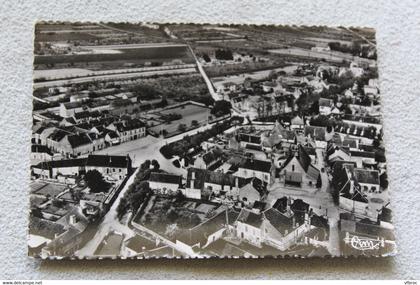 Cpm 1953, Champs, vue aérienne sur l'église et la place saint Louis, Yonne 89