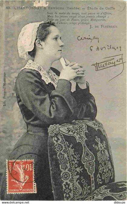 85 - Chantonnay - Etude de Coiffes - Animée - Femme - Folklore - Scène et Types - CPA - Oblitération ronde de 1909 - Eta