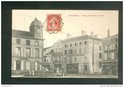 Charmes (88) - Place de l'Hôtel de Ville ( animée commerce pharmacie épicerie chocolat Félix Potin cachet ferroviaire )