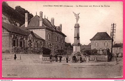 Château Porcien - Le Monument aux Morts et les Ecoles - Animée -  POL - Edit. CROISON