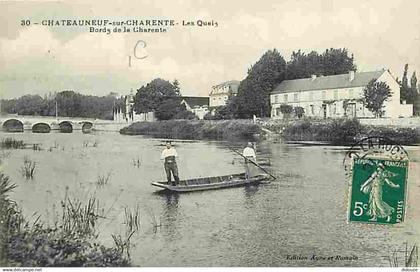 16 - Chateauneuf sur Charente - Les Quais - Bords de la Charente - Animée - Canotage - Oblitération ronde de 1910 - CPA