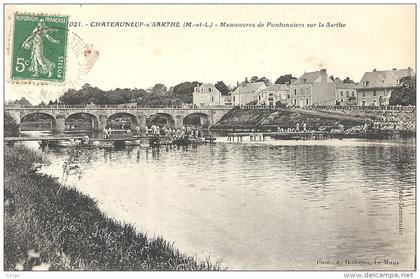 CPA Châteauneuf sur Sarthe - Manoeuvre des pontonniers sur la Sarthe