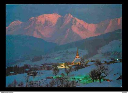 74 - Combloux - Coucher de Soleil sur le Mont Blanc - Le village de combloux - Flamme Postale - CPM - Voir Scans Recto-V