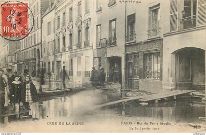 PARIS arrondissement 05  ( crue de la seine )  rue du fer a moulin