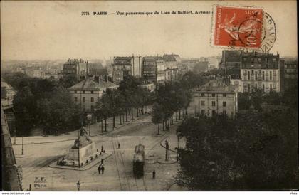 75 - PARIS - arrondissement 14 - Avenue Denfert Rochereau - tramway - lion de Belfort