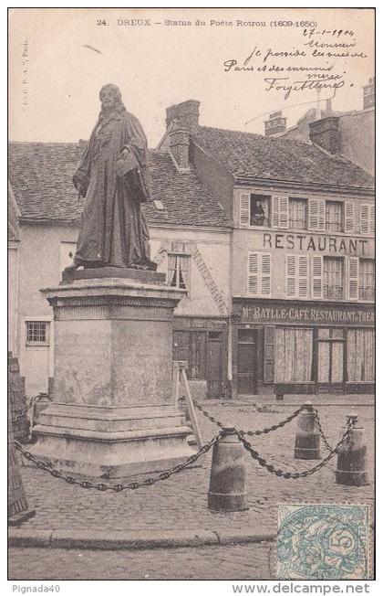 cp , 28 , DREUX , Statue du Poète ROTROU (1609-1650)