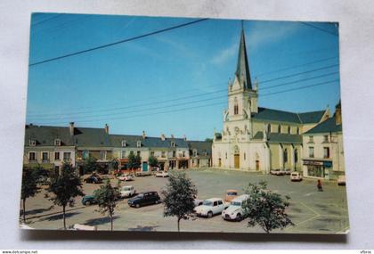 Cpm, Ecommoy, la place et l'église, Sarthe 72