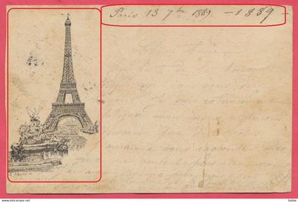 Exposition Universelle Paris 1889 - Illust. Libonis La Tour Eiffel / Cachets : 1er étage et Cachet Poste 13 Sept.1889.