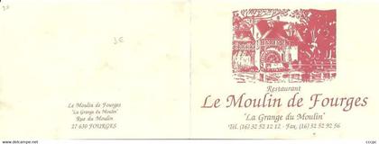 Carte Restaurant Le Moulin de Fourges