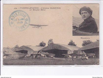 FROSSAY: étampes-aviation aviateur Maneyrol sur monoplan Blériot, cachet frossay - état