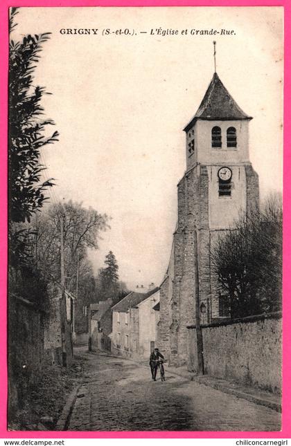 Grigny - L'Eglise et Grande Rue - Animée - Edit. COSSON