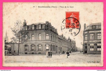 Haubourdin - Place de la Gare - Devant l'Estaminet - Animée - B.F. - 1907