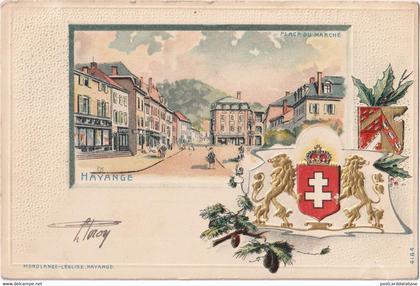 Hayange - Place du Marché - & relief, litho