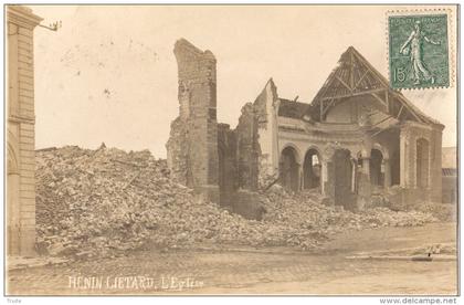 HENIN-BEAUMONT (HENIN-LIETARD) L'EGLISE EN RUINE CARTE PHOTO