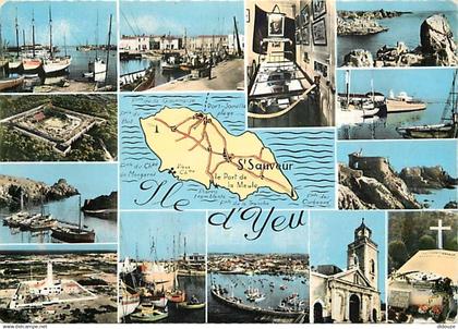 85 - Ile d'Yeu - Multivues - Carte Géographique - Flamme Postale de l'Ile d'Yeu - CPM - Voir Scans Recto-Verso