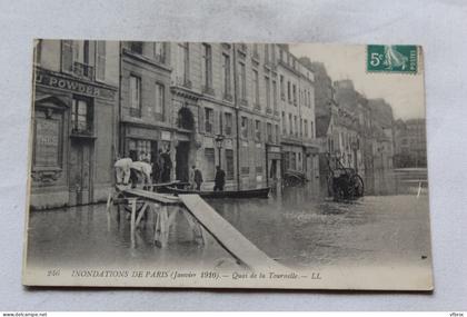 Cpa 1910, inondations de Paris 75, quai de la Tournelle