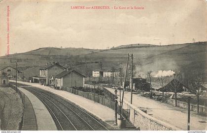 69 - RHÔNE - Thème GARES - LAMURE-SUR-AZERGUES -la gare et la scierie - petit défaut voir scans - 10620