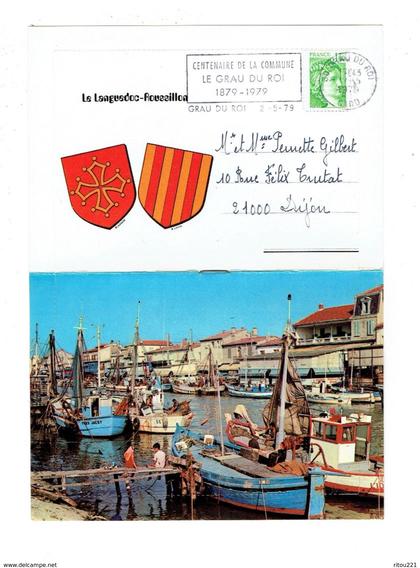 cpm Languedoc-Roussillon - PEZENAS danse du poulain - NARBONNE péniche Téméraire canal LE GRAU DU ROI bateau pêche