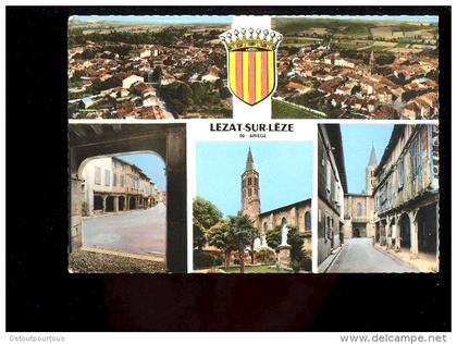 LEZAT SUR LEZE Ariège 09 : multivues 2 vues aériennes + 3 vues centre vilage & blason