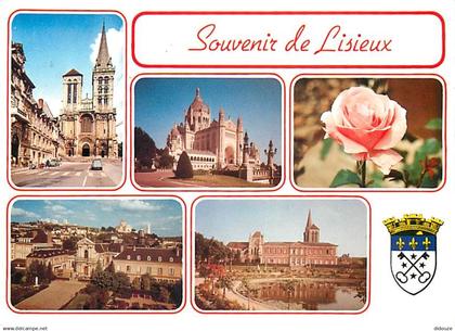 14 - Lisieux - Multivues - Blasons - Fleurs - Roses - Flamme Postale de Lisieux - CPM - Voir Scans Recto-Verso