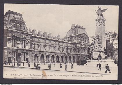 FRANCE, Postcard RPPC, Paris, The New Louvre, Gambetta Monument