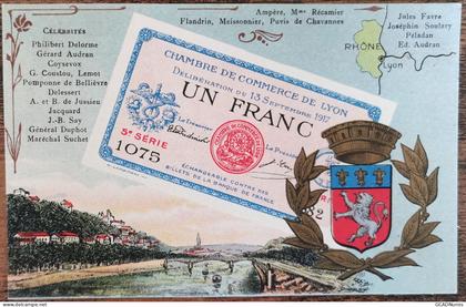 CARTE POSTALE Billet 1 franc chambre de commerce de LYON - Rhône