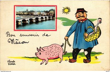 CPA MACON - Bon Souvenir de MACON - Pont Scene (386761)