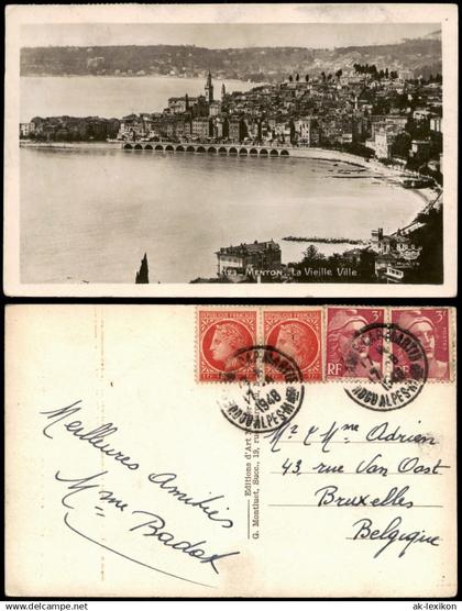 Menton Mentoun/ Mentone Ortspanorama MENTON La Vieille Ville 1948