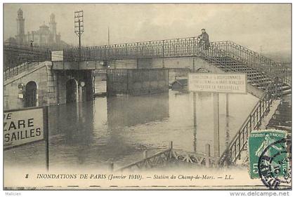 - depts divers - ref- EE16 - paris - inondations de paris ( janvier 1910) - station du champ de mars - carte bon etat -