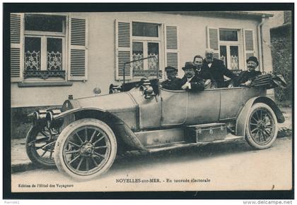 NOYELLES SUR MER - En tournée électorale ( belle carte animée avec automobile au premier plan)