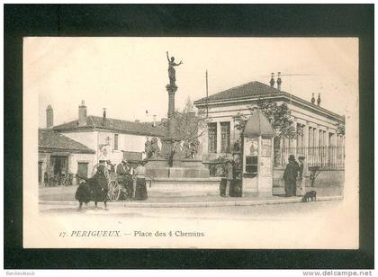 Périgueux (24) - Place des 4 Chemins ( animée rémouleur kiosque colonne Morris voyagé en 1904)