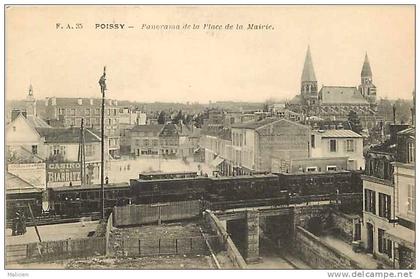 yvelines -ref A667- poissy - panorama de la place de la mairie -plan train gare ligne de chemin de fer-carte bon etat -