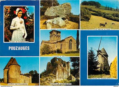 85 - Pouzauges - Multivues - Folklore - Moulin à vent - Etat gros pli visible - CPM - Voir Scans Recto-Verso