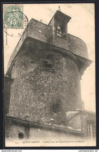 CPA Questembert, Vieille Tour de Questembert et sa femme