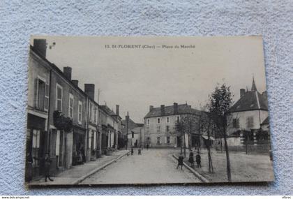 Cpa 1929, Saint Florent sur cher, place du marché, Cher 18