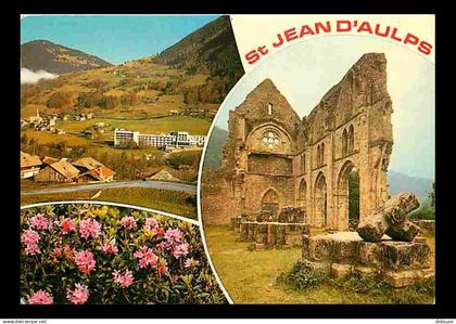 74 - Saint Jean d'Aulps - Multivues - Le village de Coupeau - Les ruines de l'Abbaye - Fleurs - Flamme Postale - CPM - V