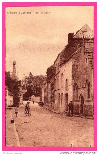 Solre le Château - Rue de Liessies - Animée - Cyclistes - Édit. G. LELEUX - 1935 - Cachet Convoyeur