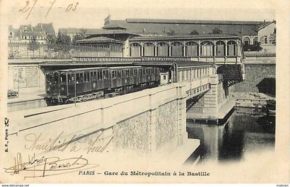 - paris -ref-B854-  gare du metropolitain à la bastille - gares - metro - metros -  04e arrondissement - carte bon etat