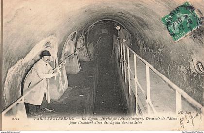 France - Paris souterrain - Les égouts service de l'assainissement - Déversoire de l'Alma   - Carte Postale Ancienne
