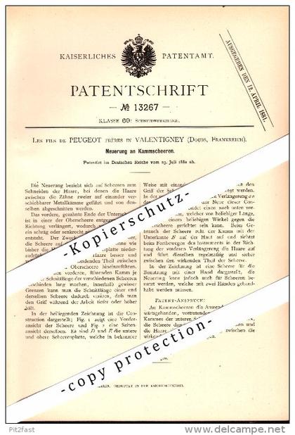 Original Patent - Les fils de PEUGEOT à Valentigney , Doubs , 1880 , Clippers , coiffeur !!!